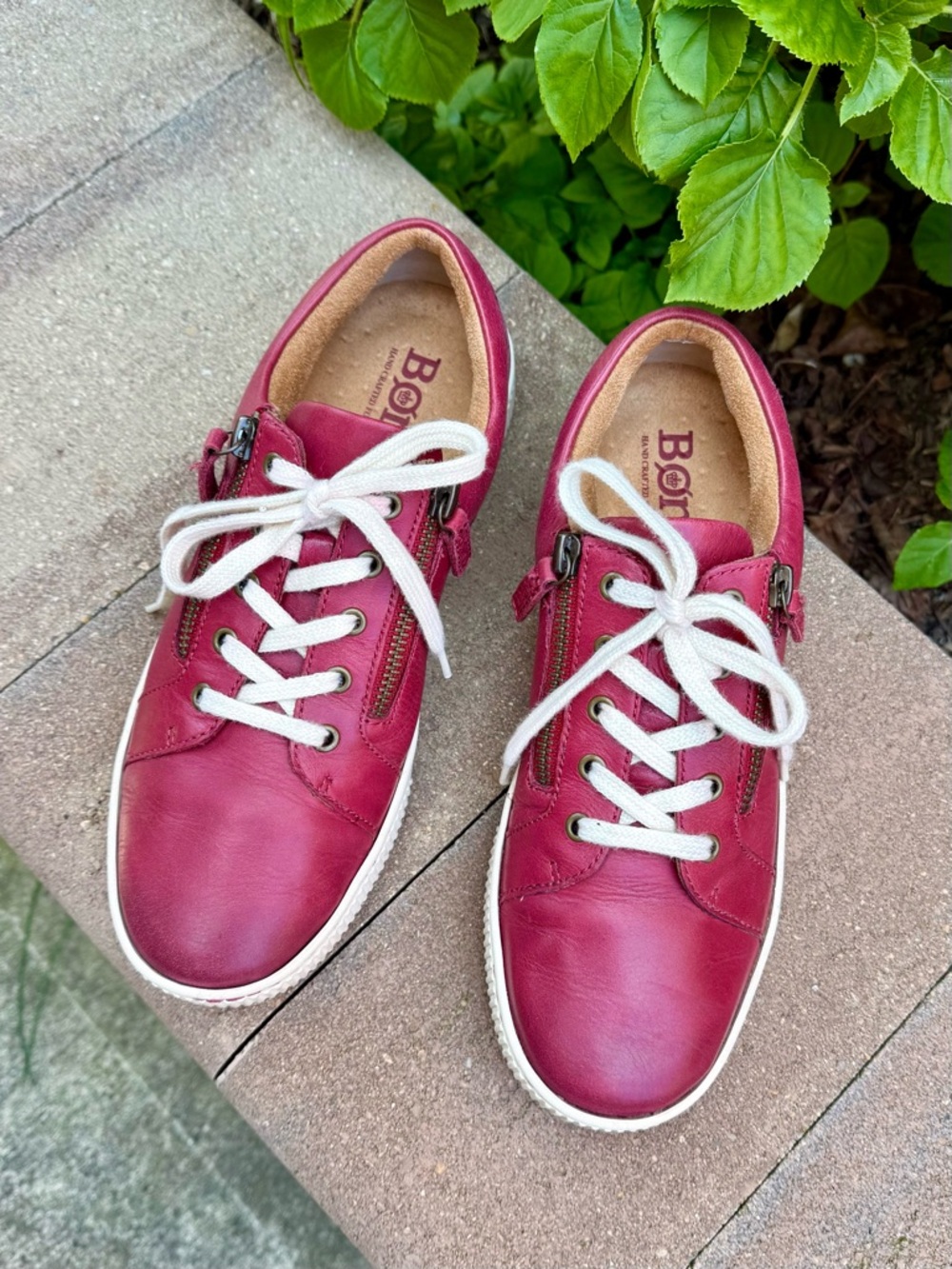 Born Paloma Leather Side Zip Lace-Up Sneakers, Red, 9.5